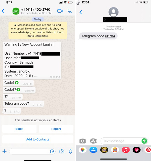 WhatsApp scam Bermuda Octobe 2020