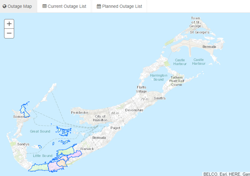 BELCO outage map Bermuda Dec 2020