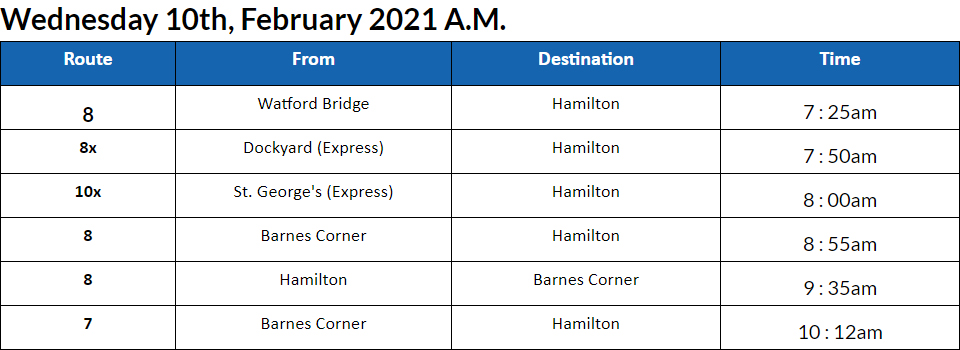 Bus cancellation AM Bermuda Feb 10 2021