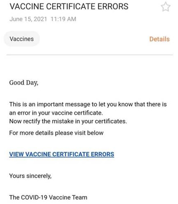 Vaccine Certificate Error Bermuda June 2021