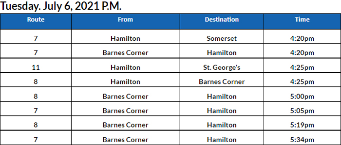 Bus Cancellations PM Bermuda July 6 2021