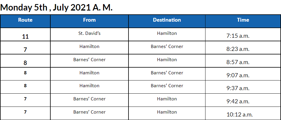 Bus cancellations AM Bermuda July 5 2021