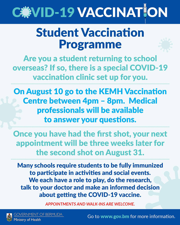 Student Vaccination Programme Bermuda August 2021