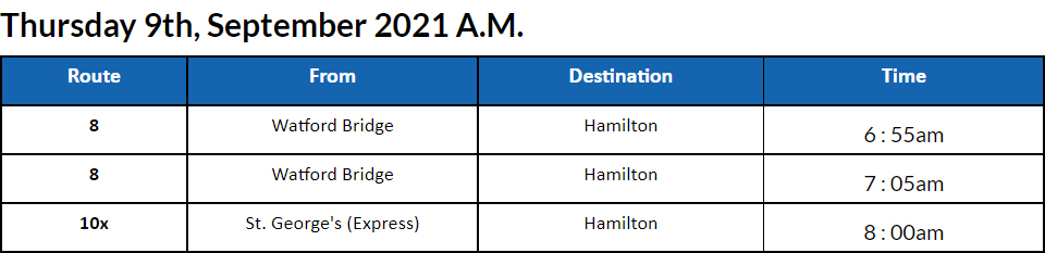Bus Cancellations AM Bermuda September 9 2021