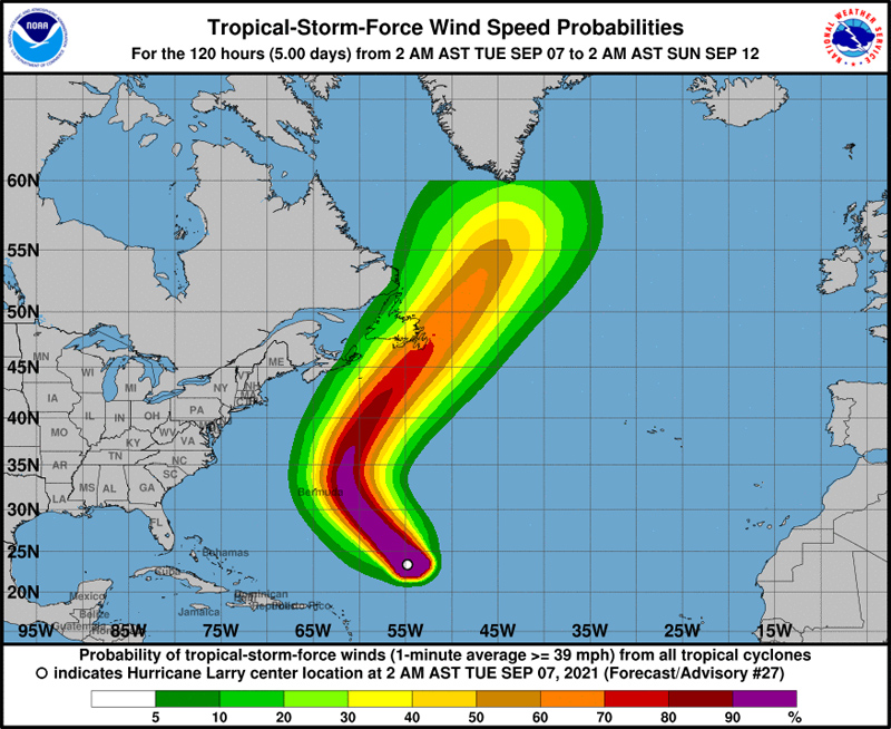 NHC Hurricane Larry Bermuda September 7 2021