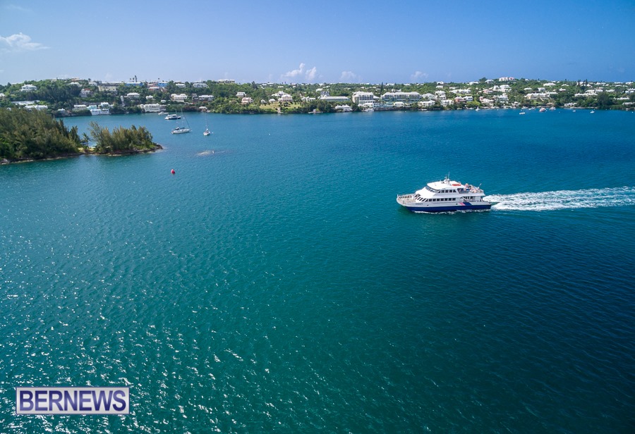 422 - A Bermuda ferry runs into Hamilton on a gorgeous summer day