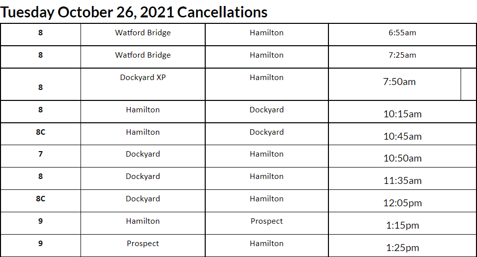 Bus cancellations AM Bermuda Oct 26 2021