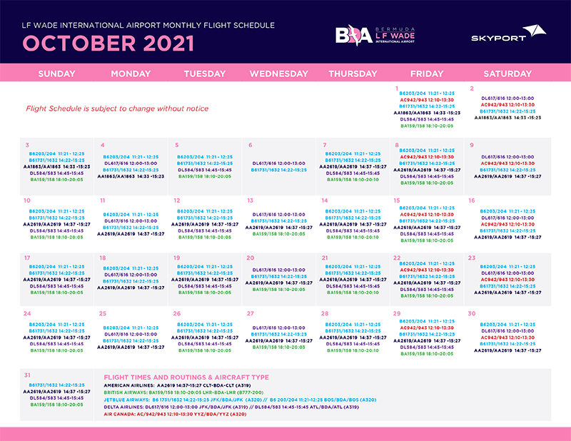 Skyport October 2021 Schedule