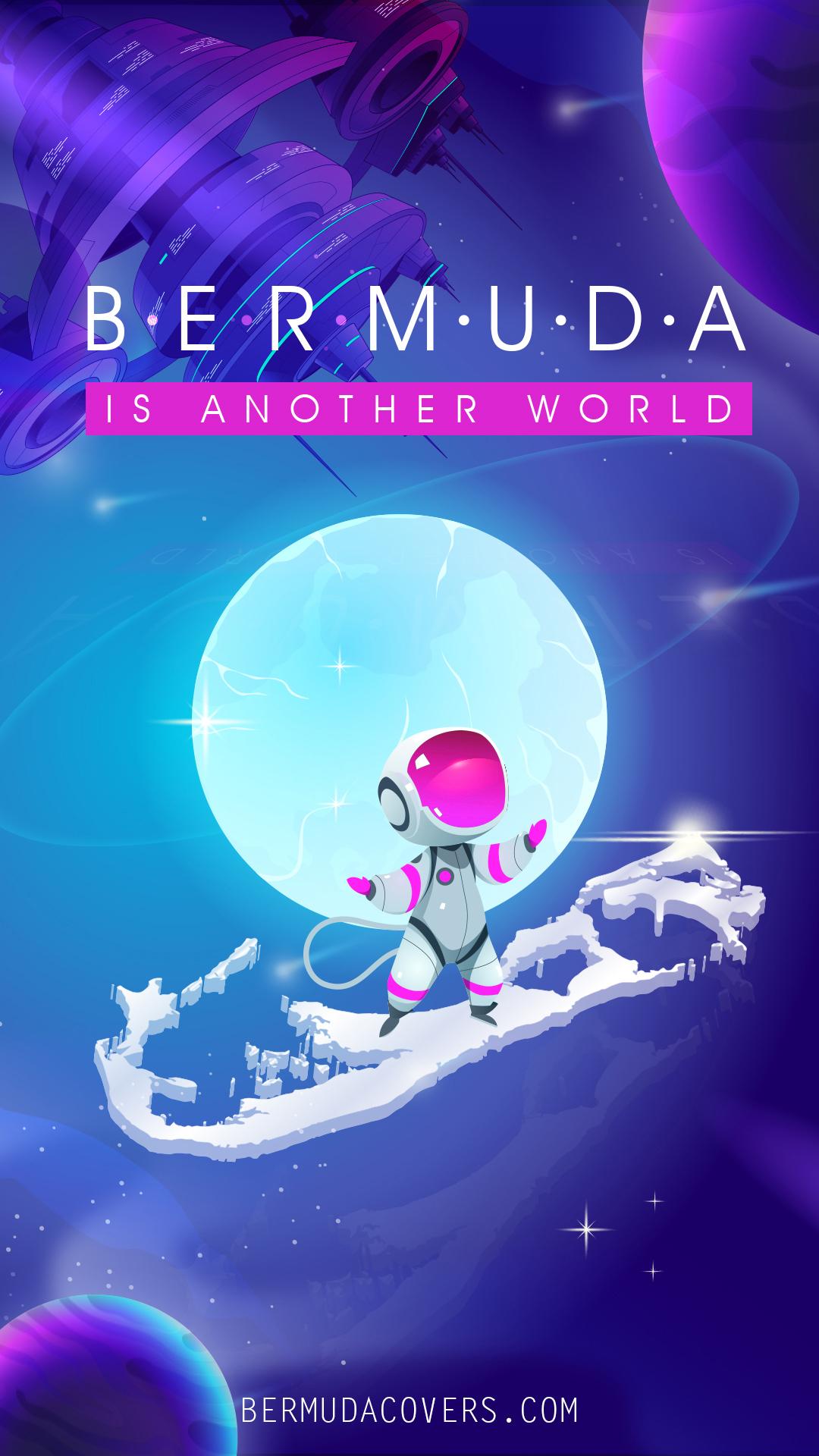 Bermuda Is Another World space astronaut theme design element phone screensaver lock screen r23423 (3)