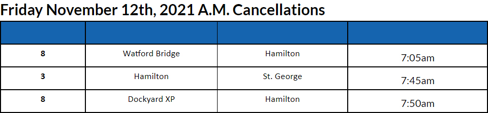 Bus Cancellations AM Bermuda Nov 12 2021