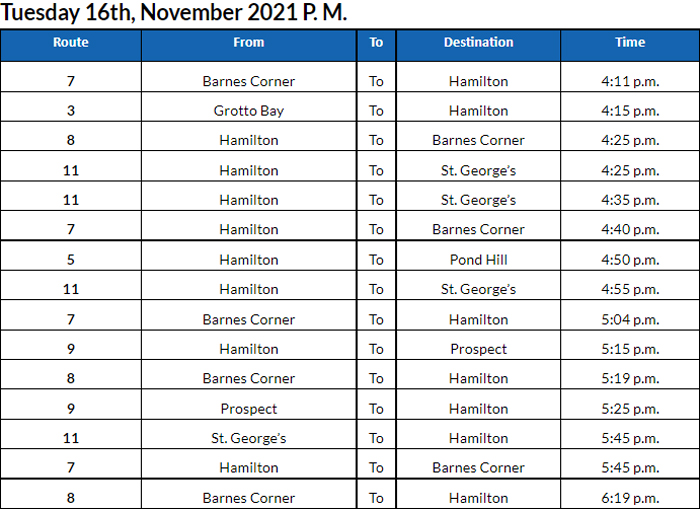 Bus Cancellations PM Bermuda Nov 16 2021