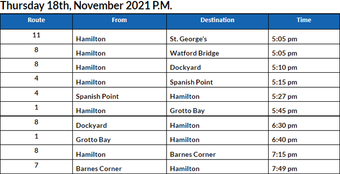 Bus Cancellations PM Bermuda Nov 18 2021