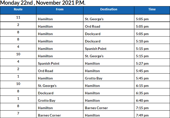 Bus Cancellations PM Bermuda Nov 22 2021