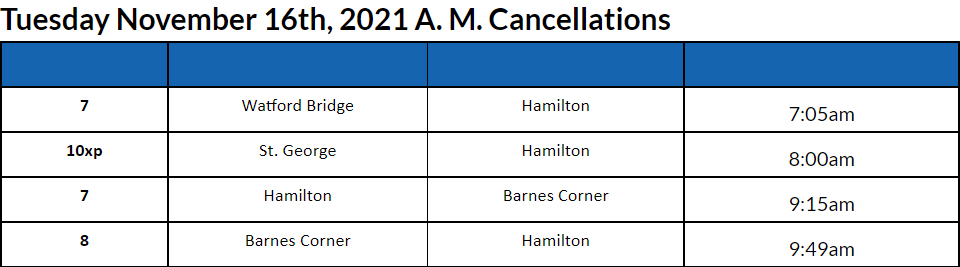 Bus cancellations AM Bermuda Nov 16 2021
