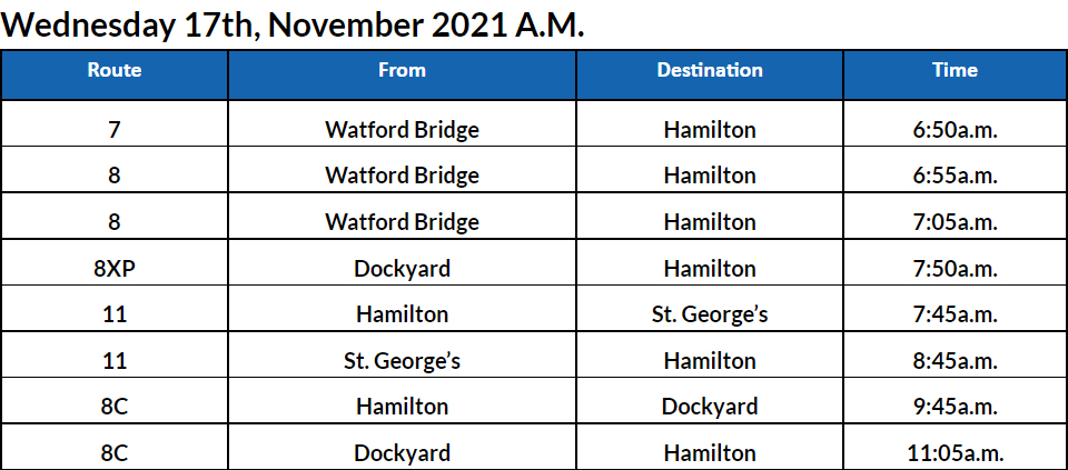 Bus cancellations AM Bermuda Nov 17 2021