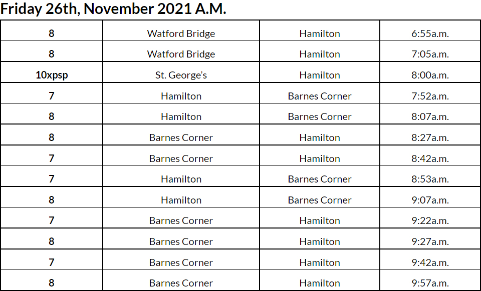 Bus cancellations AM Bermuda Nov 26 2021