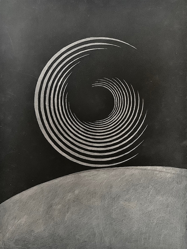 Charles Zuill, Unfolding, 2021, silverpoint on black gesso, Bermuda Nov 29 2021