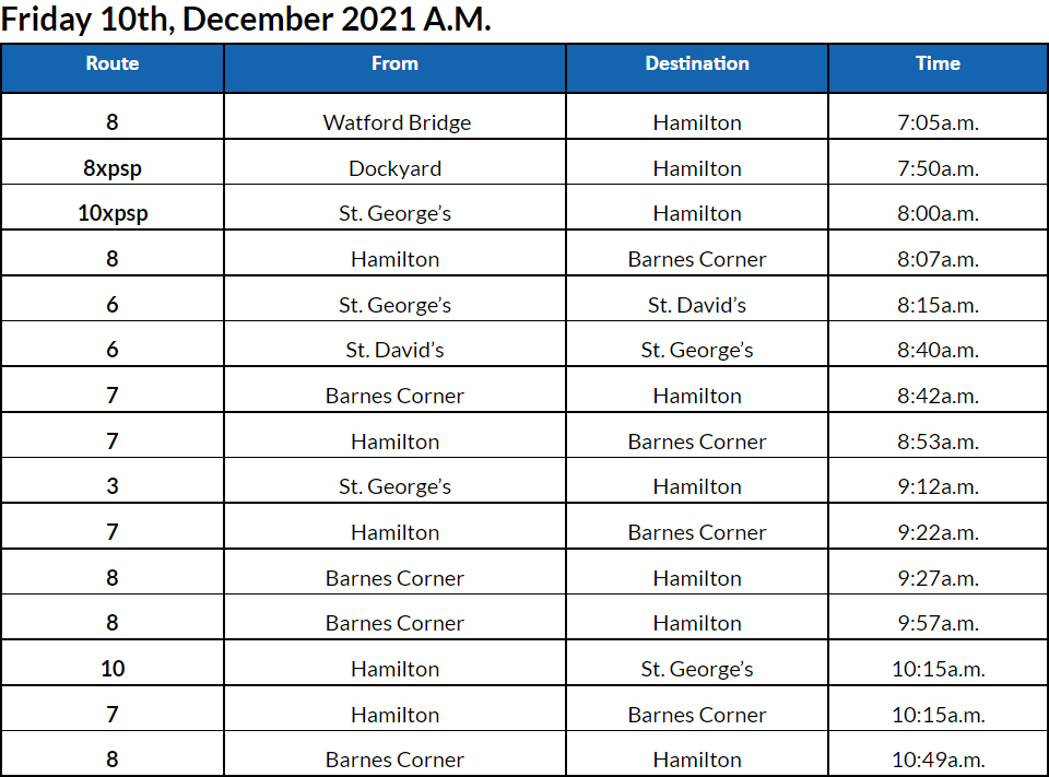 Bus Cancellations AM Bermuda Dec 10 2021