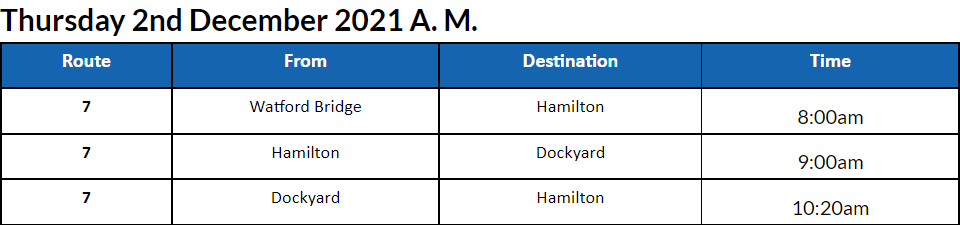 Bus Cancellations AM Bermuda Dec 2 2021