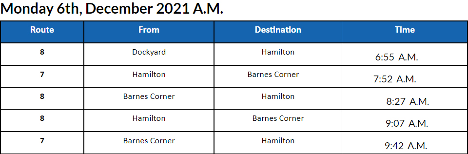 Bus Cancellations AM Bermuda Dec 6 2021