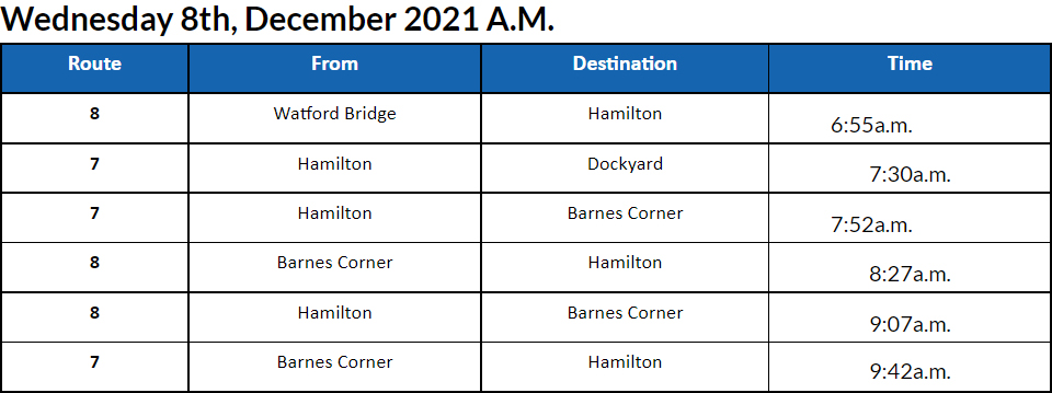 Bus Cancellations AM Bermuda Dec 8 2021
