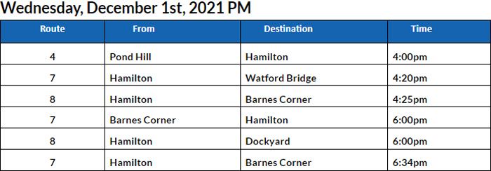 Bus Cancellations PM Bermuda Dec 1 2021