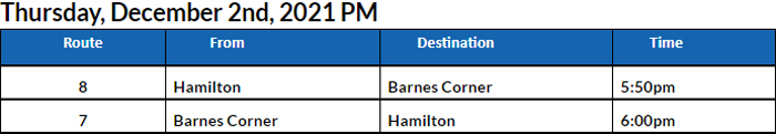 Bus Cancellations PM Bermuda Dec 2 2021