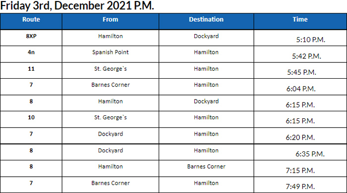 Bus Cancellations PM Bermuda Dec 3 2021