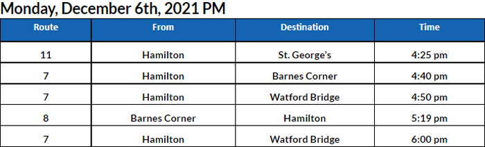 Bus Cancellations PM Bermuda Dec 6 2021