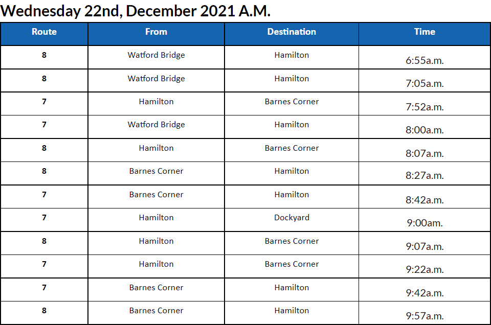 Bus cancellations AM Bermuda Dec 22 2021