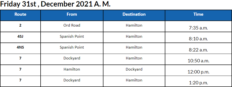 Bus cancellations AM Bermuda Dec 31 2021