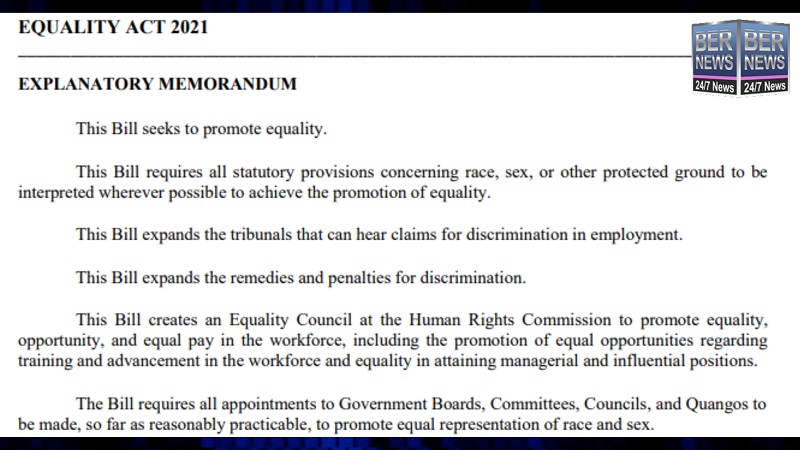 OBA  BIll Bermuda Equality Act 2021 House