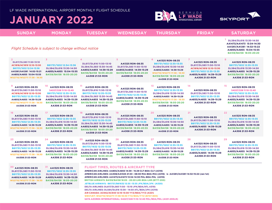 Skyport January 2022 schedule