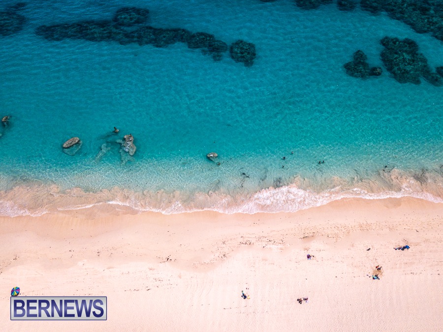 370 Bermuda beach views from the air, with beautiful blues and soft pinks