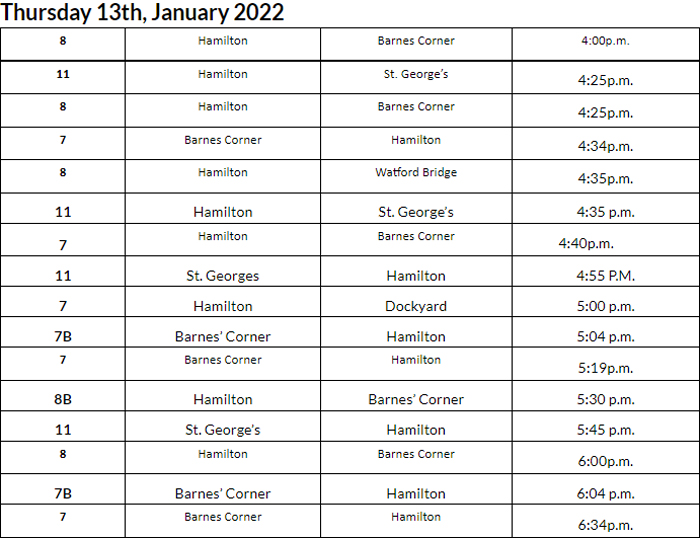 Bus Cancellations PM Bermuda Jan 13 2022