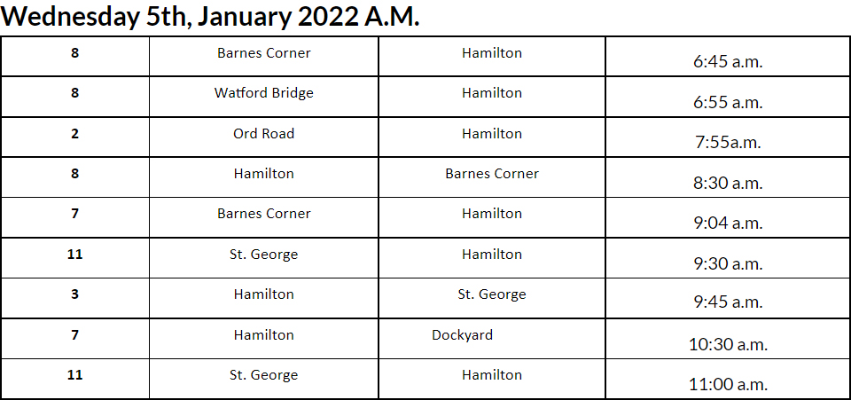 Bus cancellations AM Bermuda Jan 5 2022