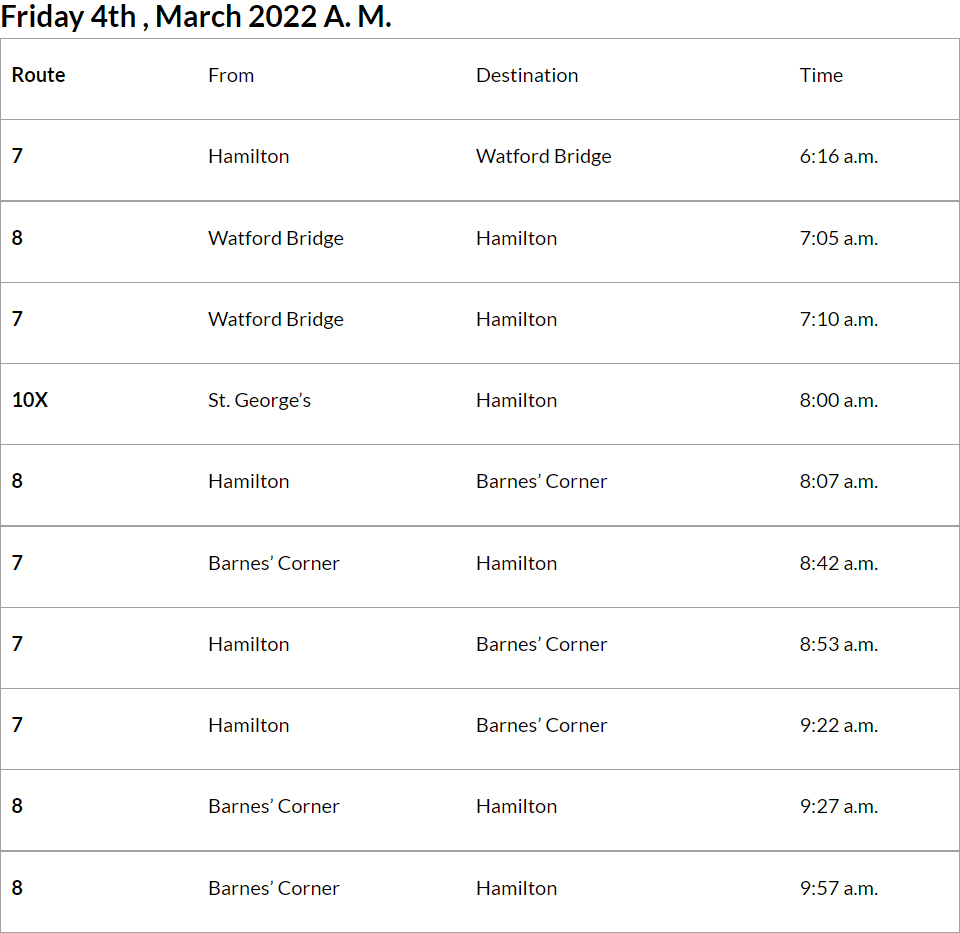 Bus Cancellations AM Bermuda March 4 2022