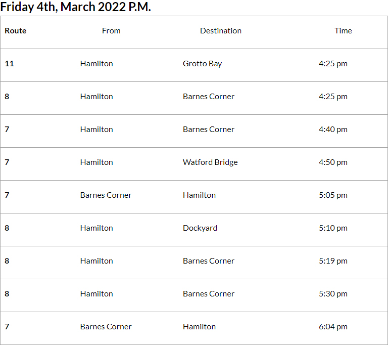 Bus Cancellations PM Bermuda March 4 2022