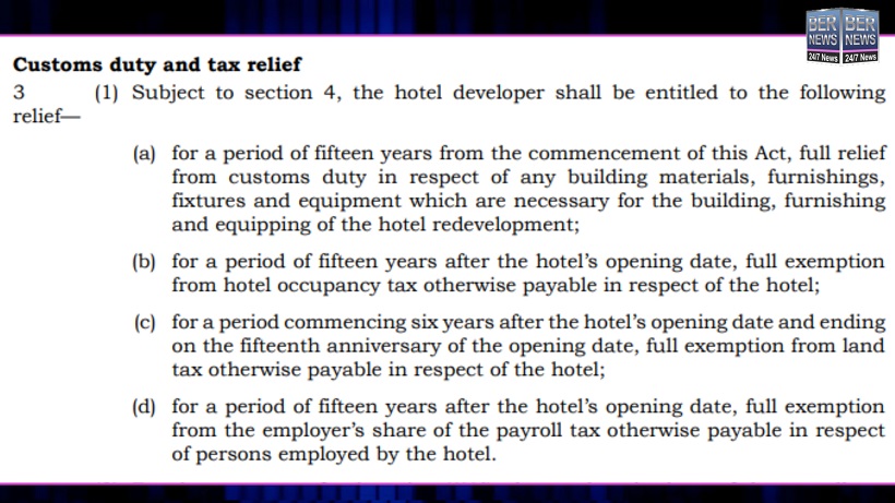 Fairnont BDA hotel Bill parliament concessions 2022