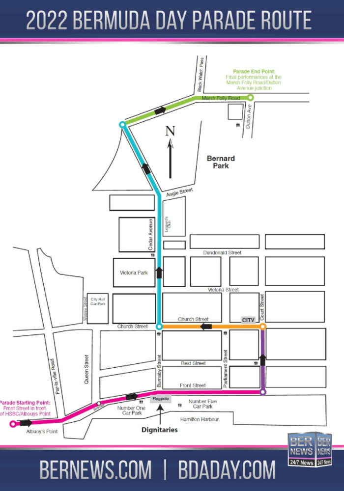 2022 Bermuda Day Parade route map