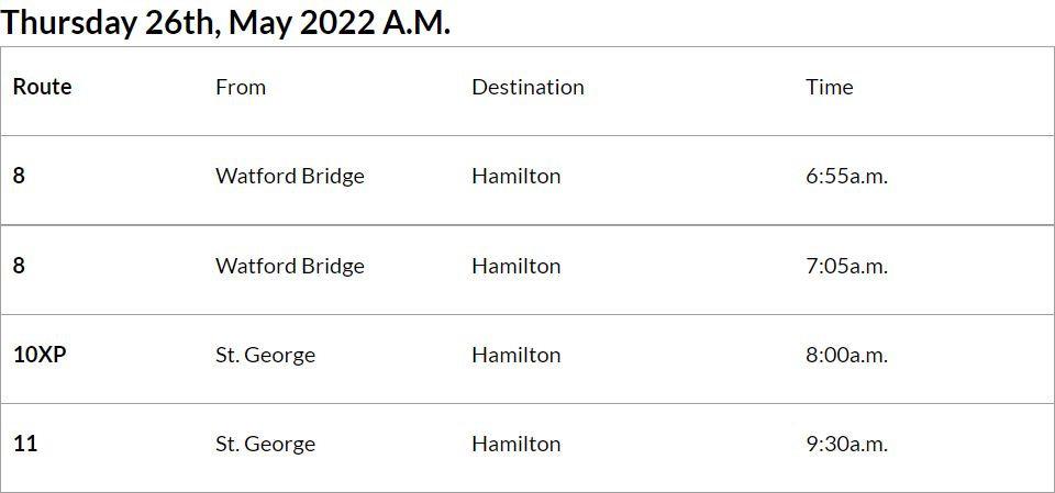 Bus Cancellations AM Bermuda May 26 2022