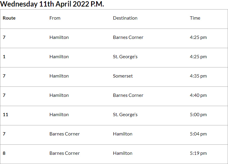 Bus Cancellations PM Bermuda May 11 2022