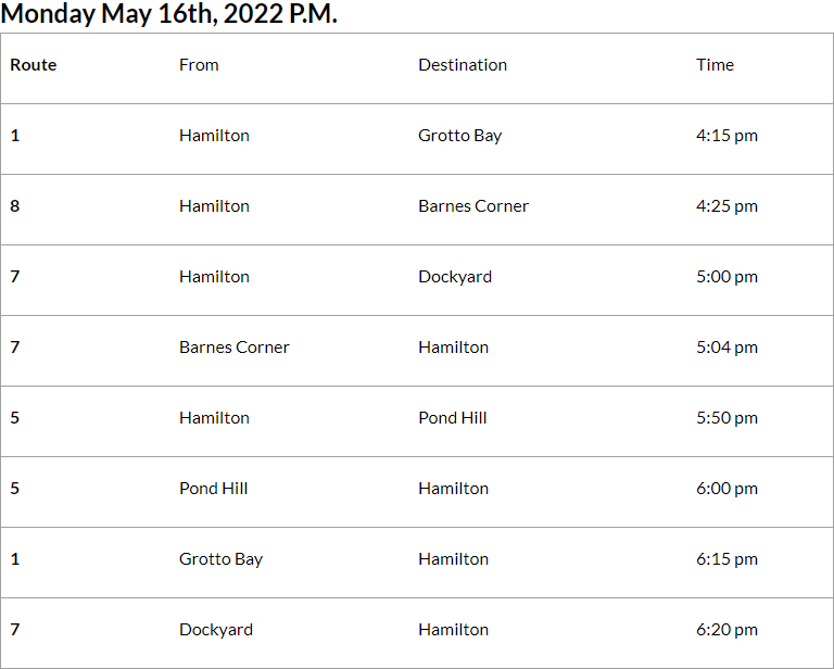 Bus Cancellations PM Bermuda May 16 2022