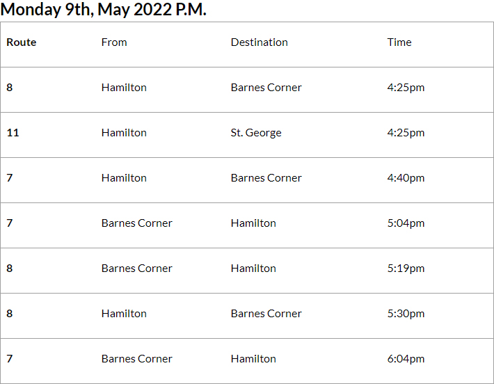 Bus Cancellations PM Bermuda May 9 2022