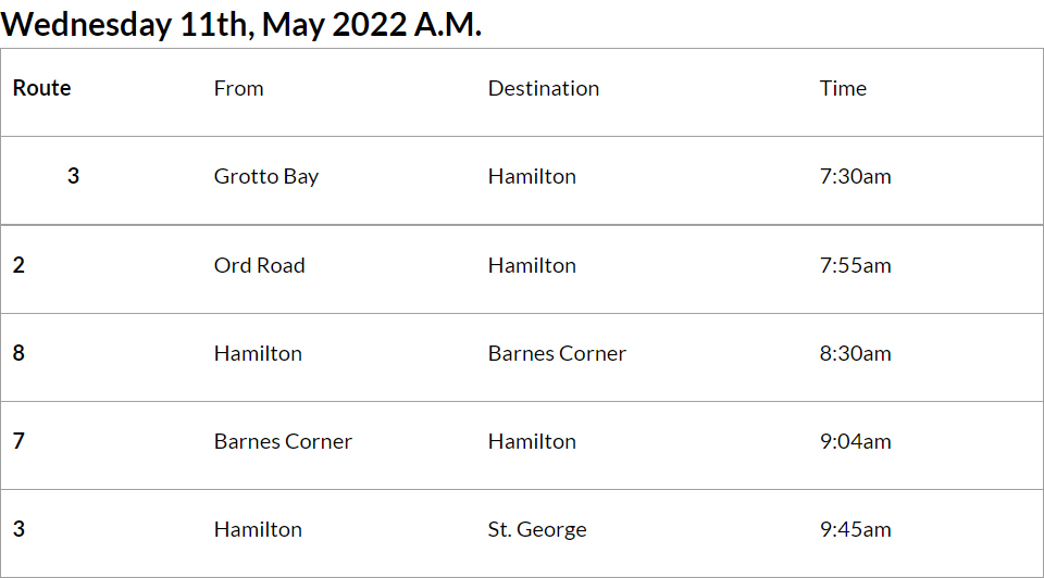 Bus cancellations AM Bermuda May 11 2022