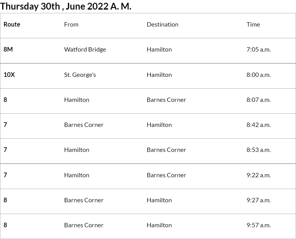 Bus cancellations AM Bermuda June 30 2022