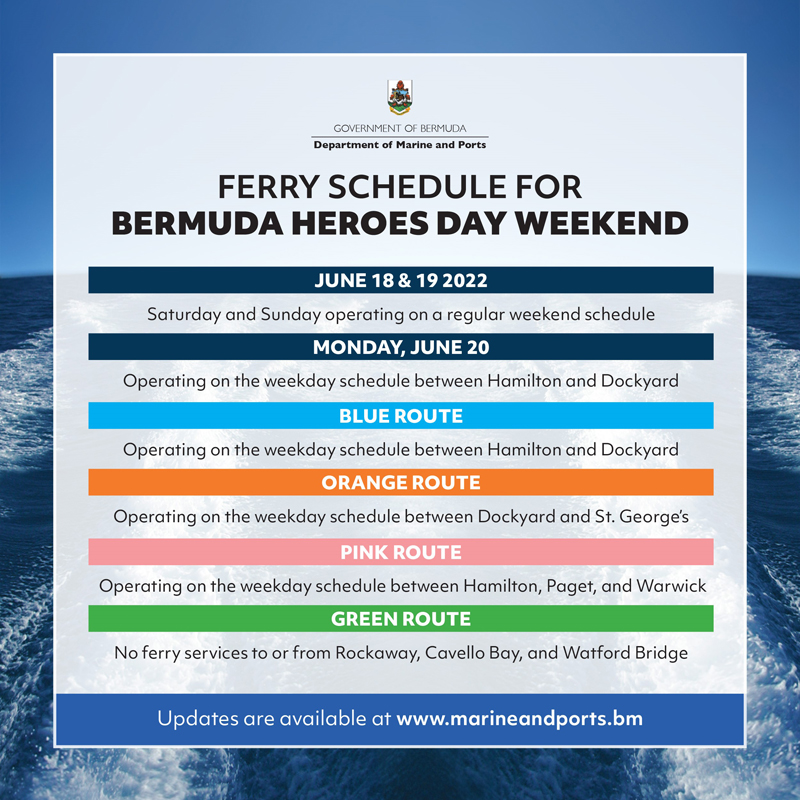 National Heroes Day Ferry Schedule Bermuda June 2022