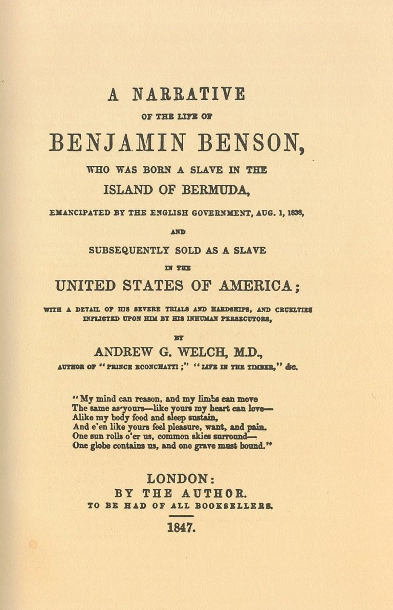 A Narrative of the Life of Benjamin Benson Cover of the 1847 edition