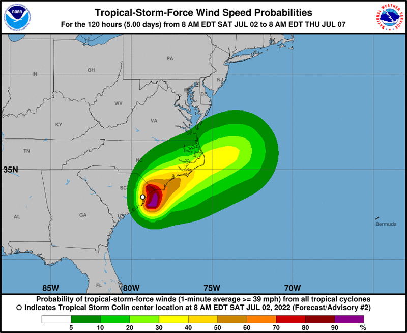 NHC Tropical Storm Colin Bermuda July 2 2022