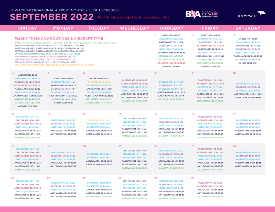Skyport September 2022 Schedule